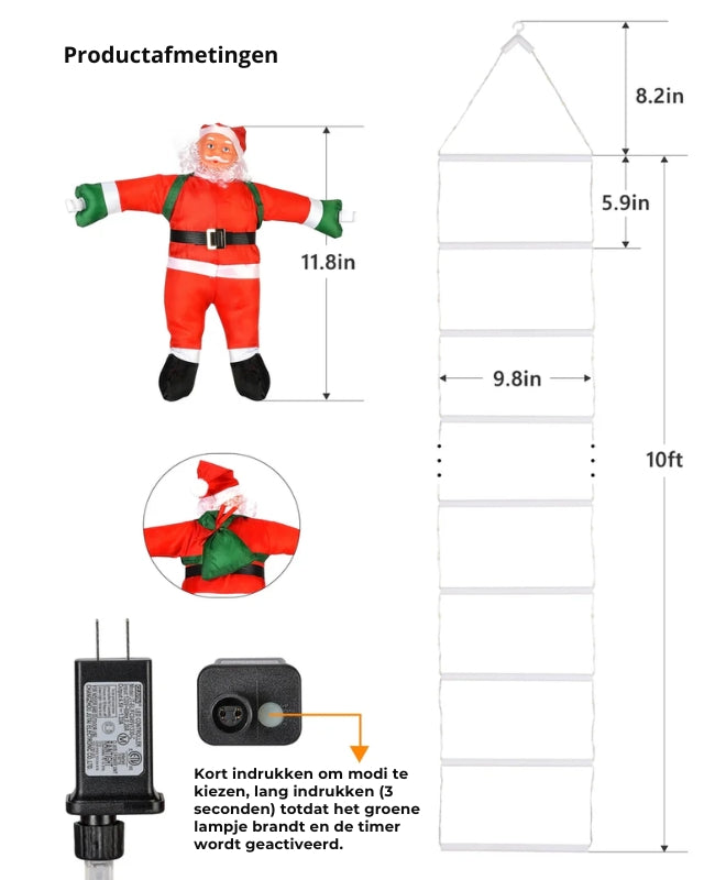 LED kerstman klimladder – Kerstdecoratie voor binnen en buiten